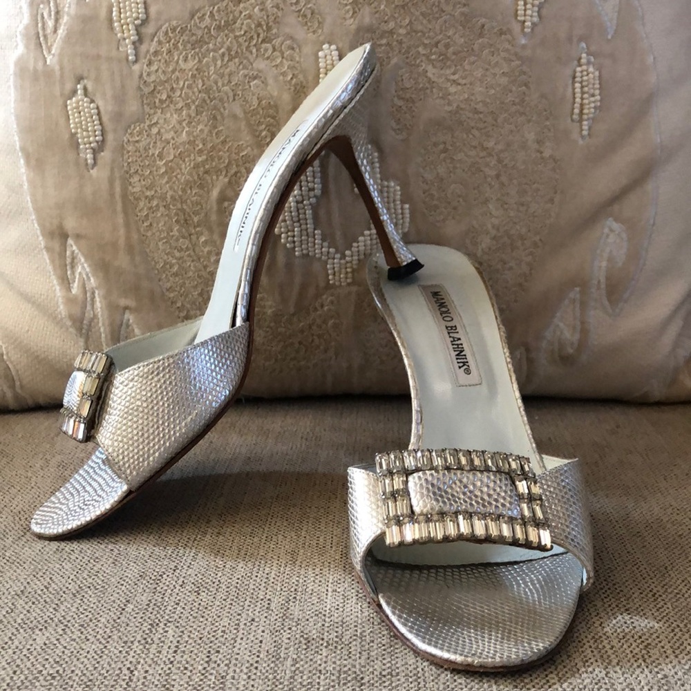 Rare Manolo Blahnik Silver Reptile Crystal 36 1/2